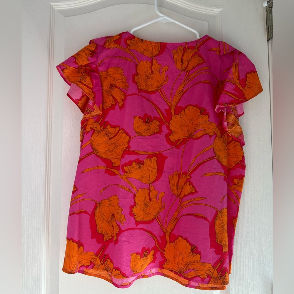 Boutique Fushia Pink Orange Short Sleeve Blouse - image 2